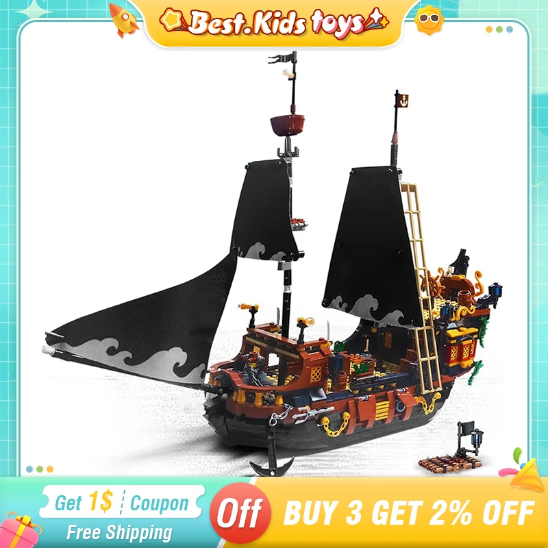 

Mini Black Pirates Ship Building Block Kids Toys Puzzle Adventure Ideas Pirates Boat Island Storm Vessel Model Bricks Kid Gifts
