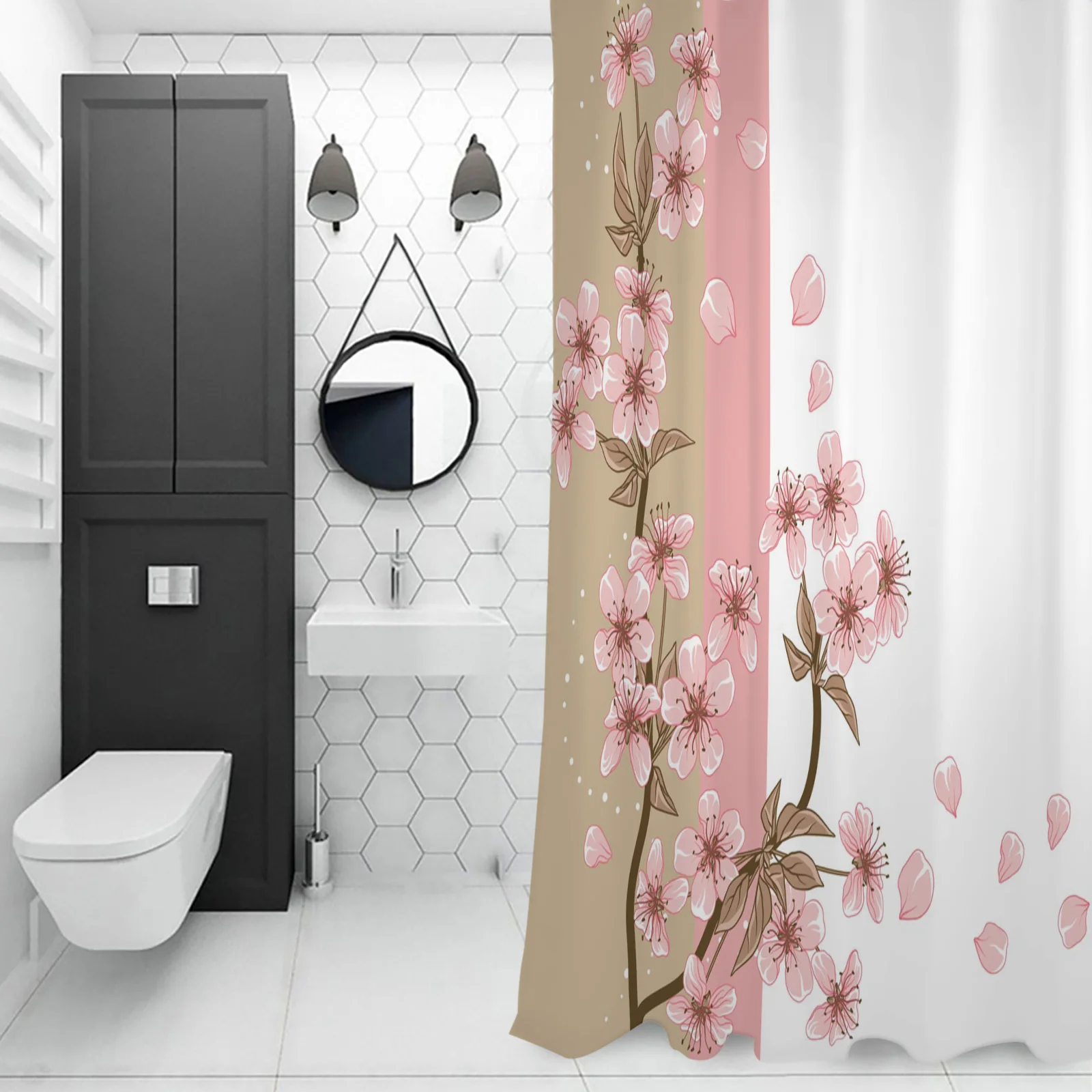 Cortina de chuveiro decorativa casa de banho