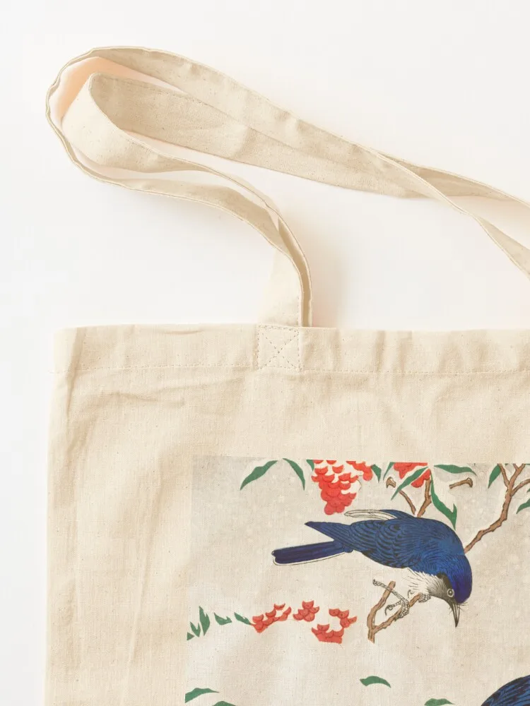 Японское искусство - Flycatchers on a Nandina Bush от Koson Ohara Tote Bag Женские сумки Shopper эко-пакет