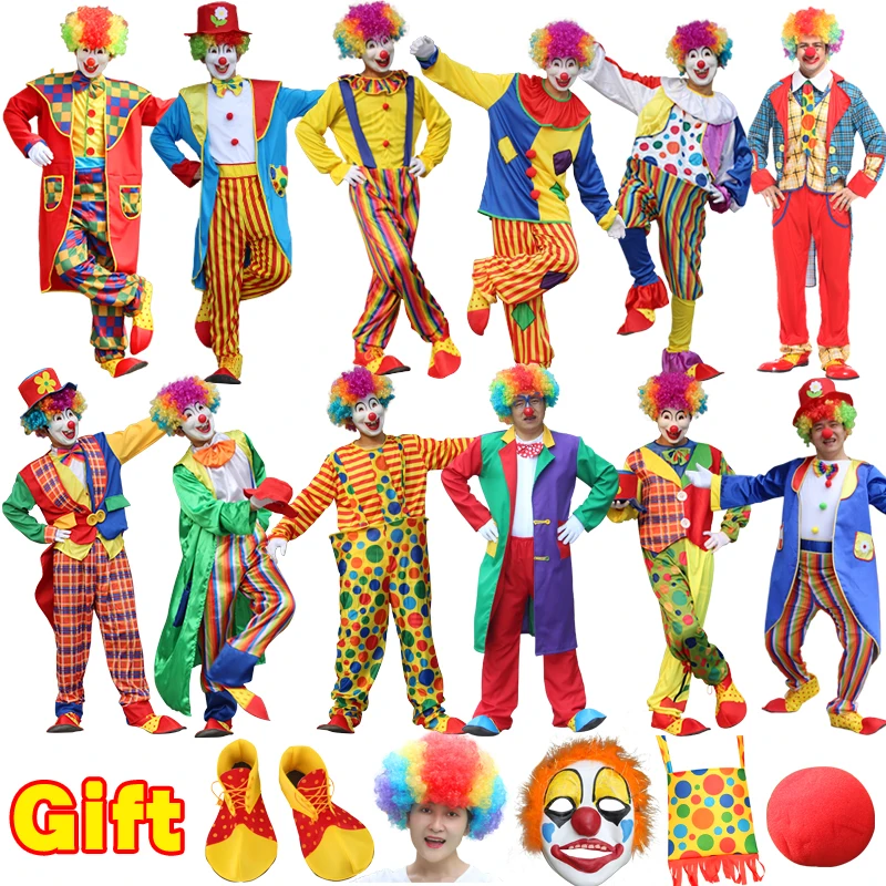 

Halloween Costumes Adult Men Accessories Full Sets Funny Circus Clown Costume Naughty Joker Jester Fancy Cosplay Dress Up