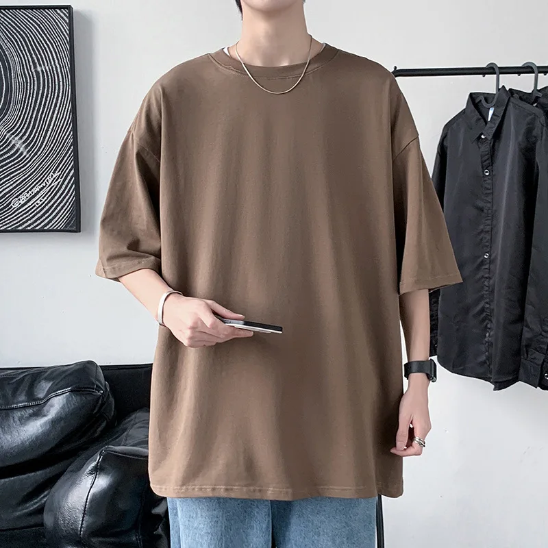 

Summer New Short Sleeve T-shirt Men's Pure Cotton Men's Short T Neck Solid Loose Summer Dress Men's Half Sleeve Tops Tees