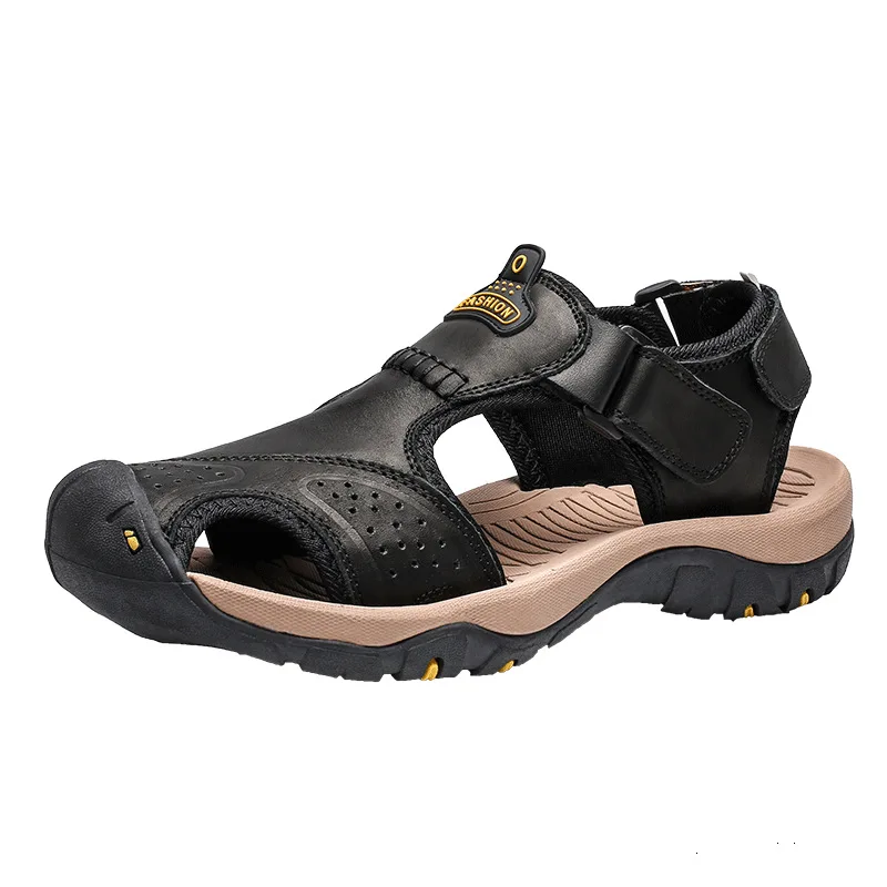 

Summer Genuine Leather Men Sandals Outdoor Mountaineering Sports Shoes Roman Hiking Shoe Non-Slip Sandals Casual Massage Insoles