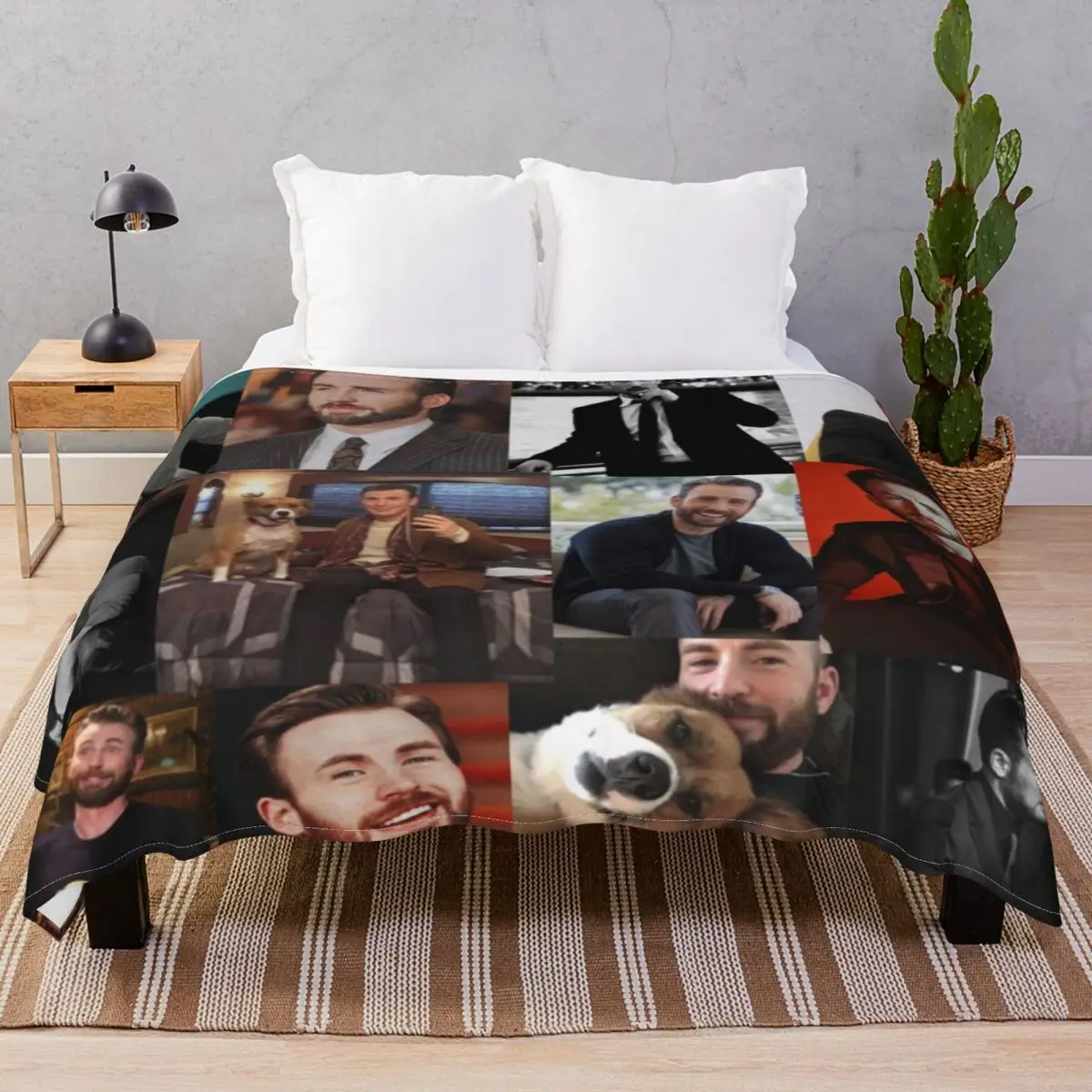 

Chris Evans Pic Collage Blanket Flannel Autumn/Winter Multifunction Throw Blankets for Bedding Home Couch Travel Office