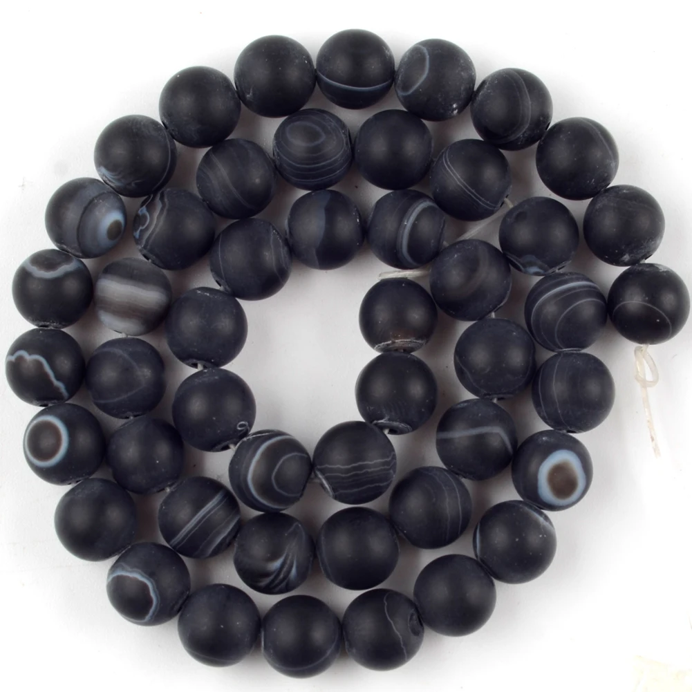 

Dull Polished Black Stripe Agates Natural Stone Beads For Jewelry Making 4/6/8/10/12mm Round Spacer Diy Bracelet Necklace 15inch