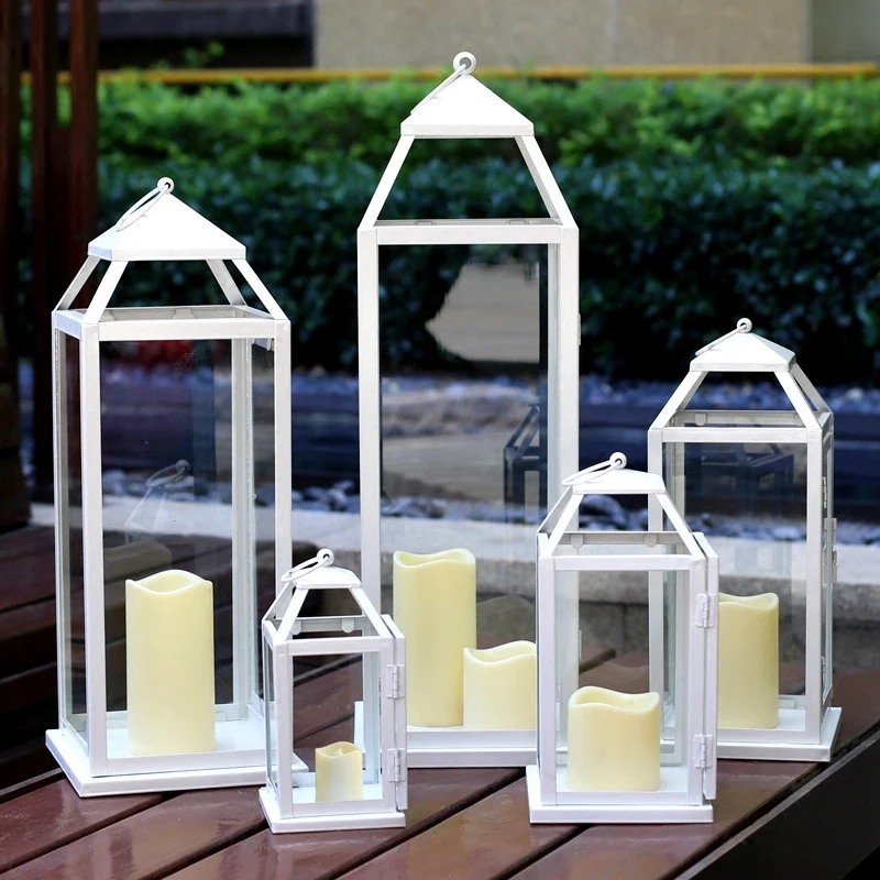 

Wrought Iron Candle Holder Windproof Lamp Wedding Portable Glass Candle Holder Nordic Home Decor Portavelas Wedding Decoration