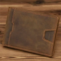 vintage genuine leather men wallet men purse short card wallet for male money clips money coins bag with aluminum clip 1066