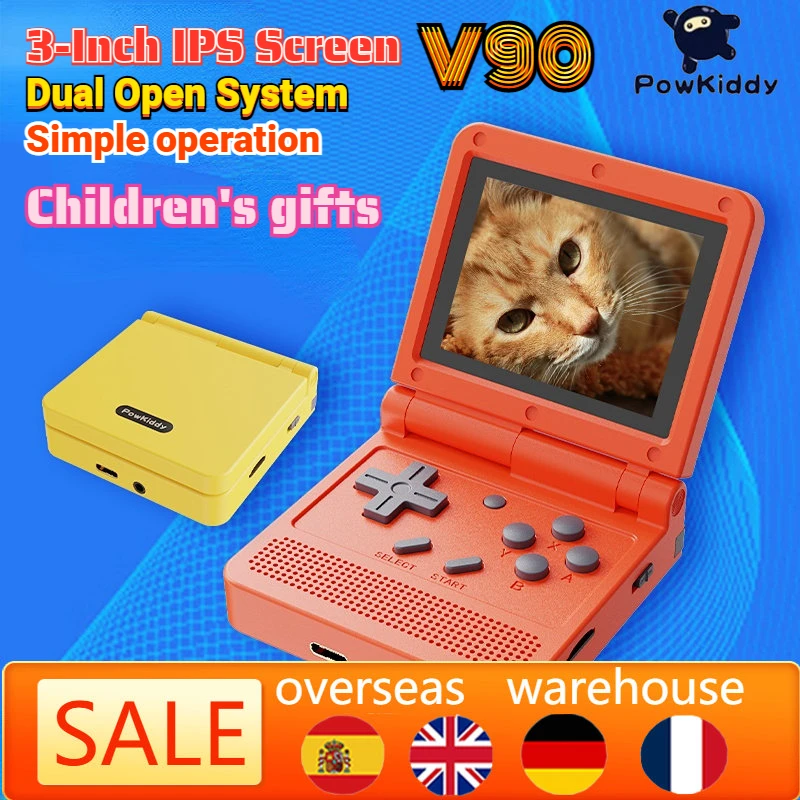 

2023 POWKIDDY V90 Dual Open System Game 3-Inch IPS Screen 16 Simulators Retro PS1 Kids Gift 3D New Game Flip Screen
