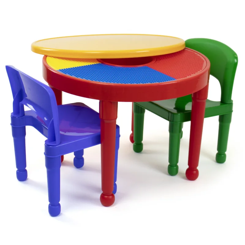 

Humble Crew Kids 2-in-1 Plastic Dry Erase and Activity Table and 2 Chairs Set, Red, Green & Blue kids desk