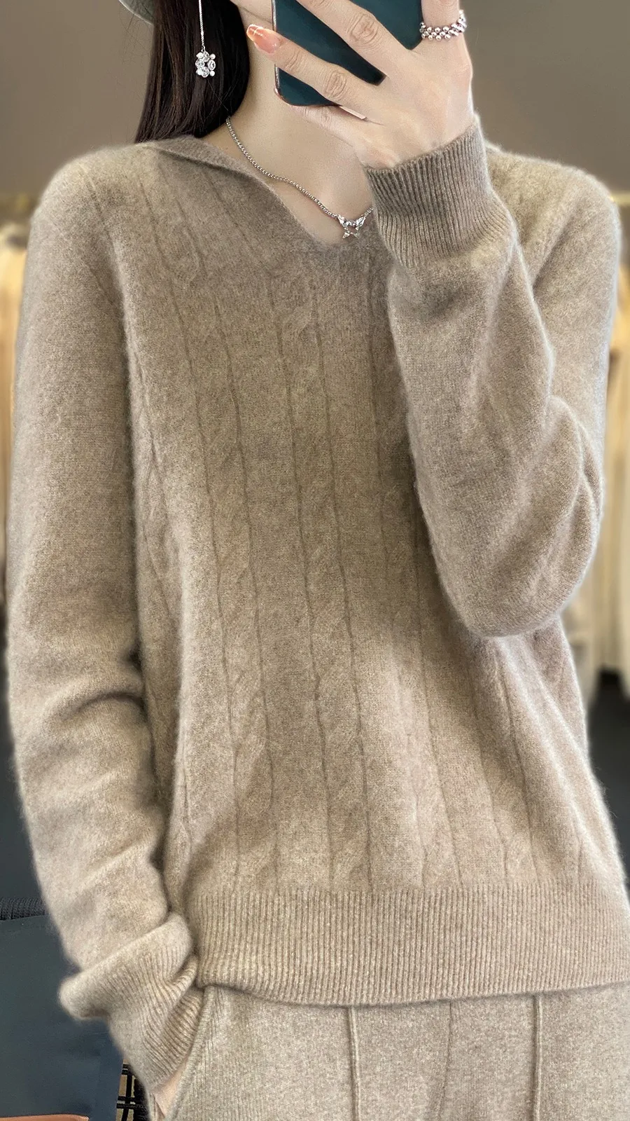 Новинка Осень-зима толстовка из чистой шерсти с V-образным вырезом Женский свитер