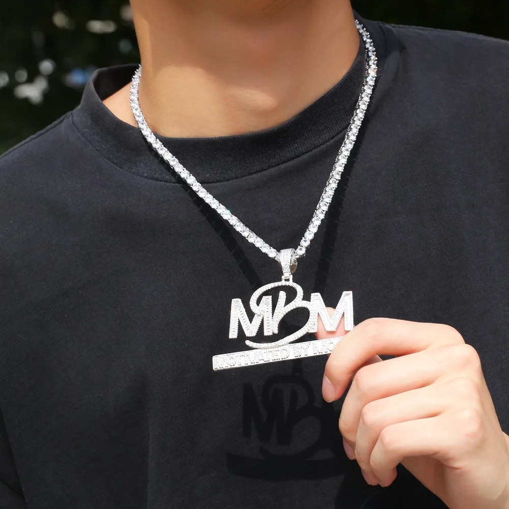 Hip Hop AAA Zircon Iced Out Letters MBM Pendant Bling Bling GFM Money Tennis Chain Men Jewelry Birthday's Gifts
