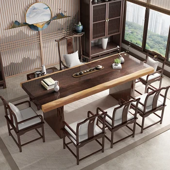 Tea table solid wood tea table table and stool combination tea table living room tea table and chair board 1.8 table