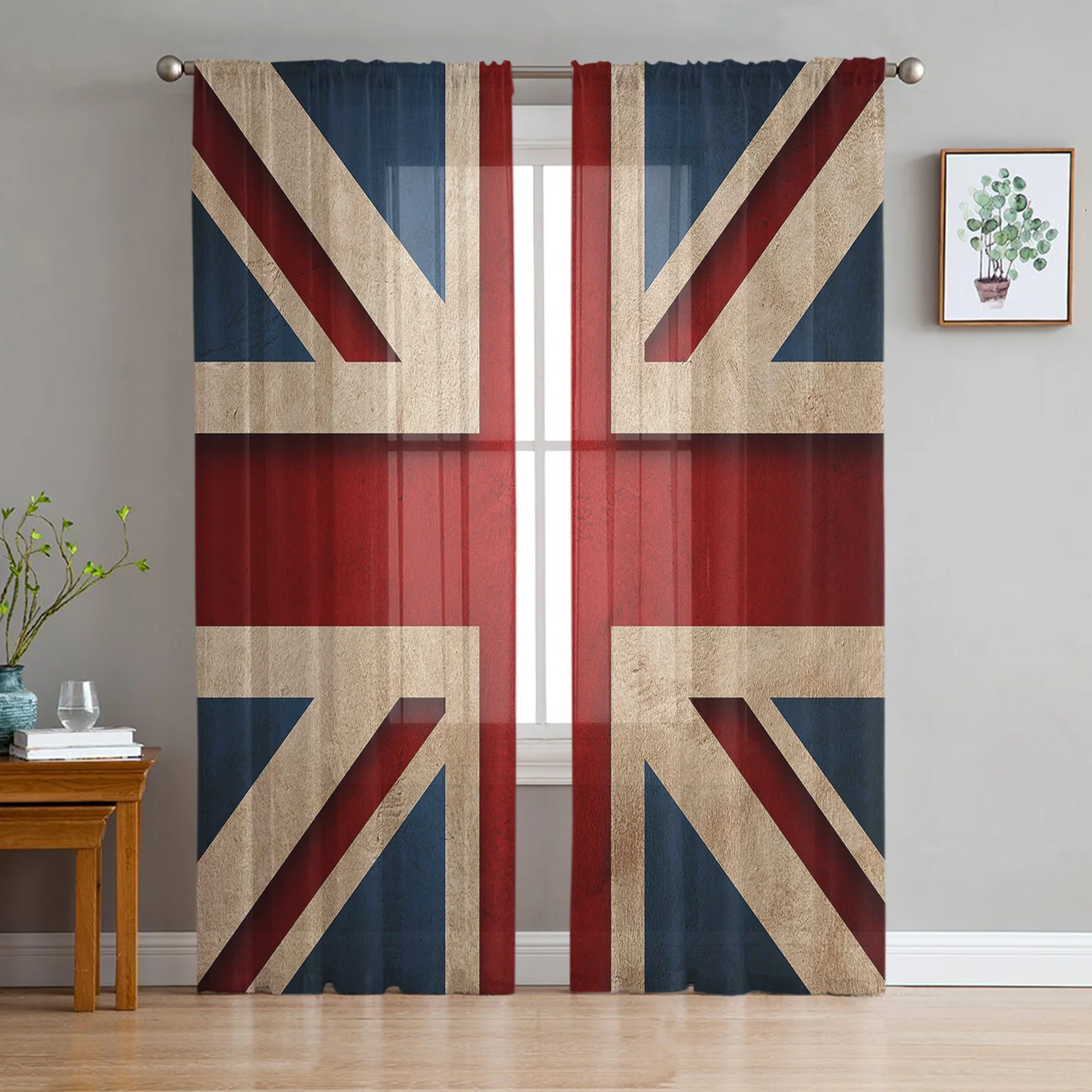 

British Flag Pattern Sheer Curtain for Living Room Voile for Window Blinds Bedroom Tulle Drape Kitchen Cortinas Hall Curtains