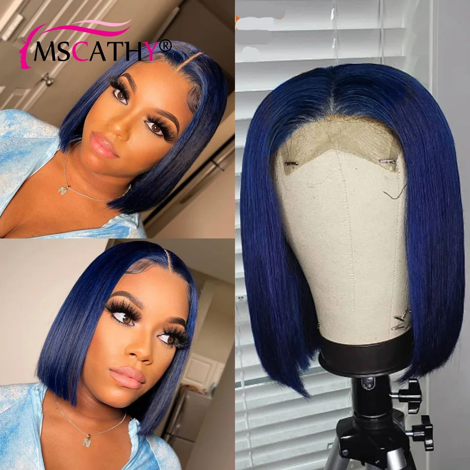 Голубые короткие парики боб для черных женщин предварительно выщипанные