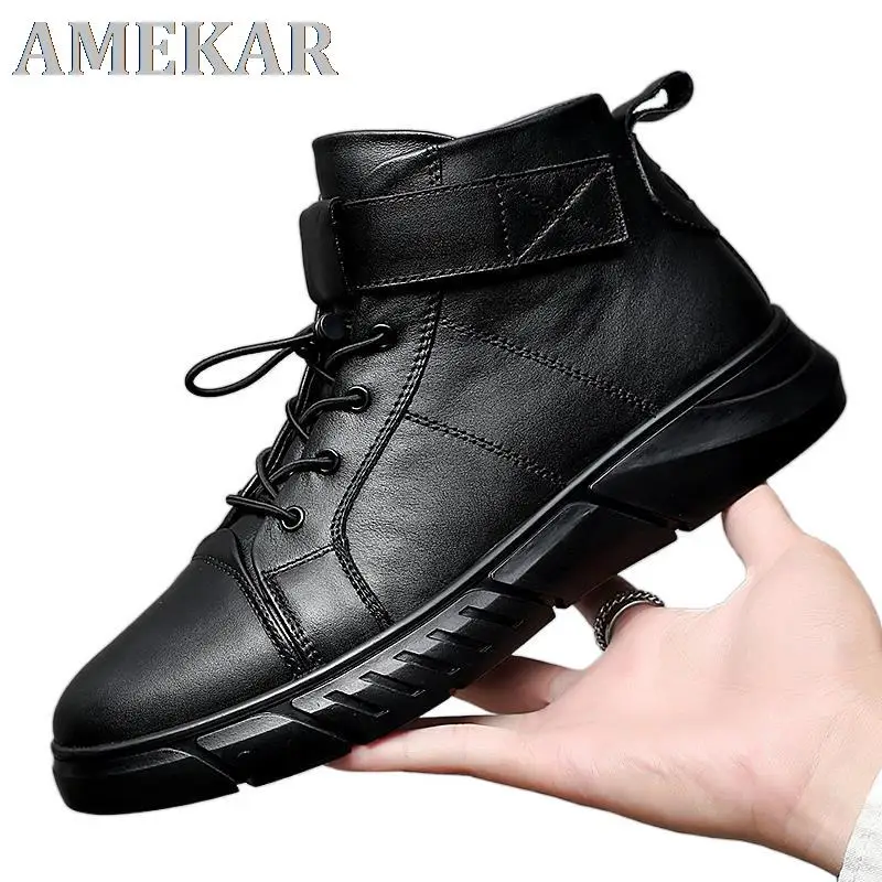 Plus Velvet Cotton Men 's High Top Shoes Autumn Winter Korean Version Trend The Men Flat Sneakers