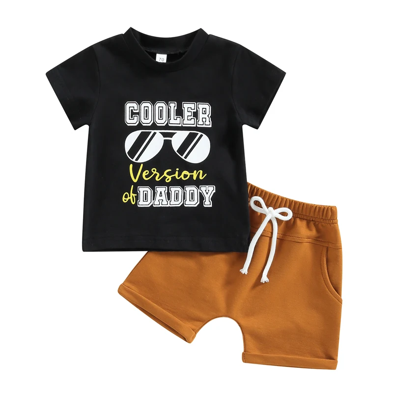 

Multitrust Toddler Baby Boy Summer Outfits Letter Print Short Sleeve Crewneck T-Shirt Tops Solid Color Shorts 2PCS Clothes Set