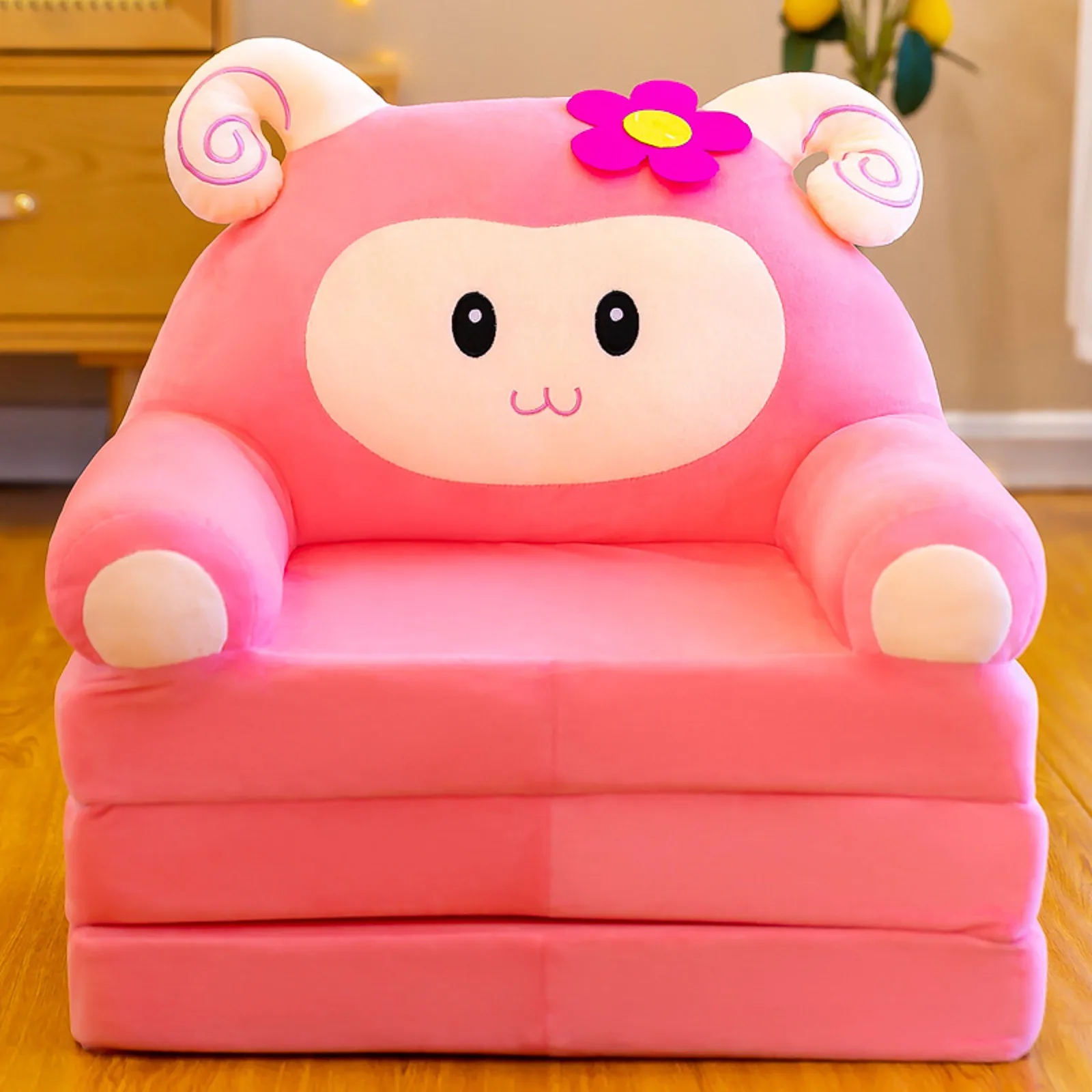 

Plush Foldable Kids Sofa Backrest Armchair 2 In 1 Foldable Children Sofa Cute Cartoon Lazy Sofa Children Flip Open Sofa Bed