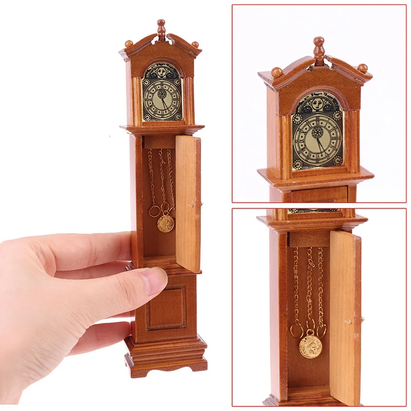 

1Set 1/12 Dollhouse Miniature Retro Grandfather Clock Living Room Wooden Floor Model Furniture Accessory For Kid Children