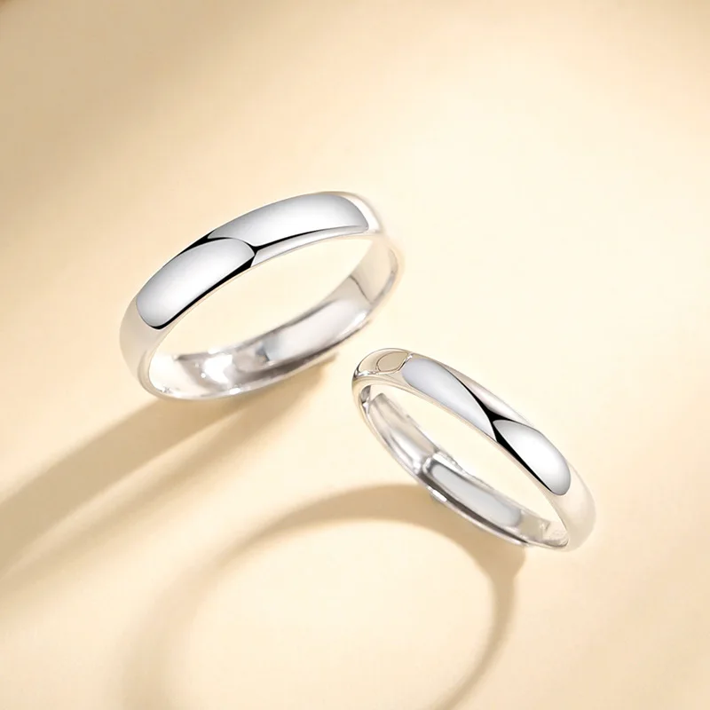 

Silver Glossy Couple Ring For Men And Women Special-Interest Design Simple Bracelet 520 Valentine'S Day Adjustable Couple Rings