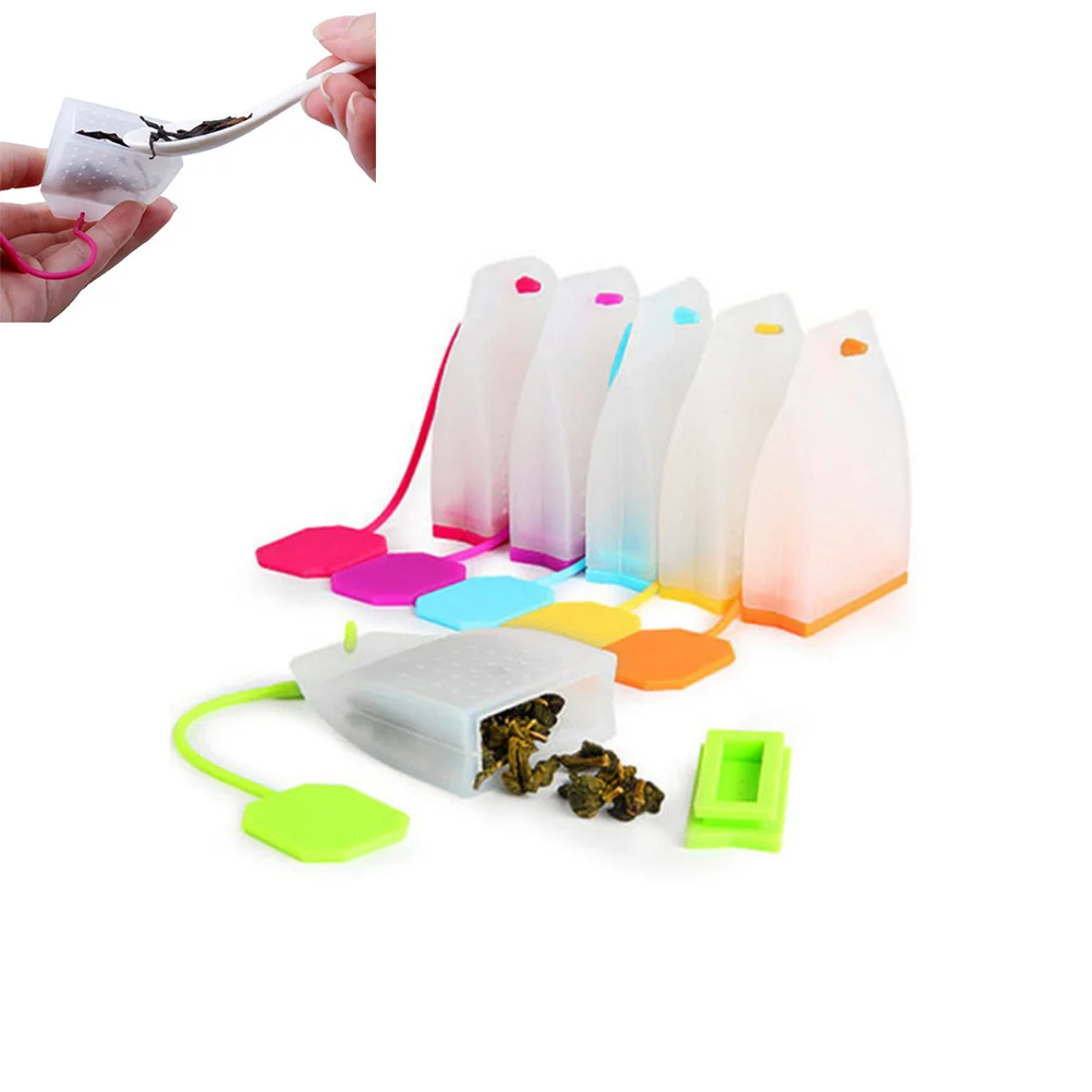 

6pcs Silicone Tea Filter Bag Colorful Cups Mugs Teapot Tea Infuser Strainer with Handle Seasoning Infuser Bag Kitchen Gadget