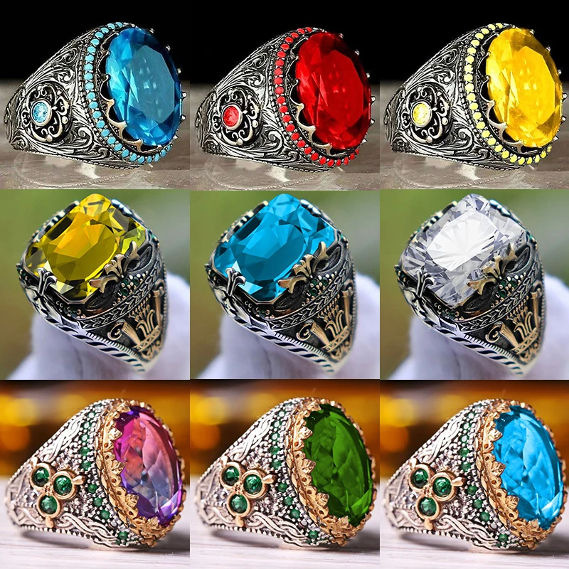 

New Inlaid Crystal Men's Luxury Ring Personality Retro Big Gemstone Ring To Attend The Banquet Party Fashion Jewelry