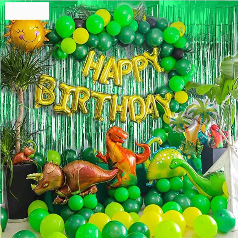 

97/144pcs Dinosaur Birthday Party Decoration Balloons Garland Kit Dinosaurus Balloons Curtains Backdrop Dinosaur Party Favors