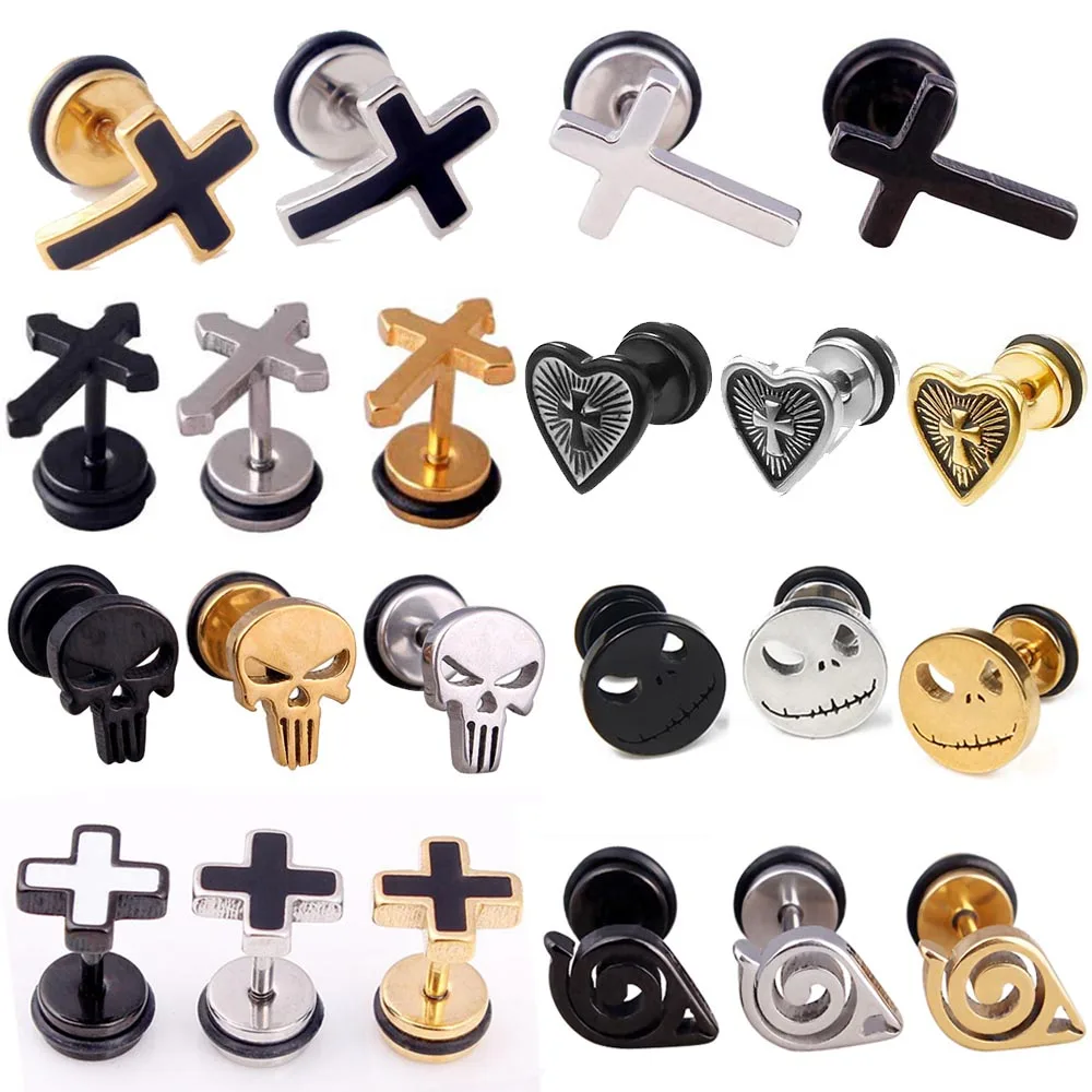 

High Grade Stainless Steel Stud Earrings Naruto Anime Cross For Women Girls Fashion Geometric Ear Jewelry Birthday Gifts 2pieces