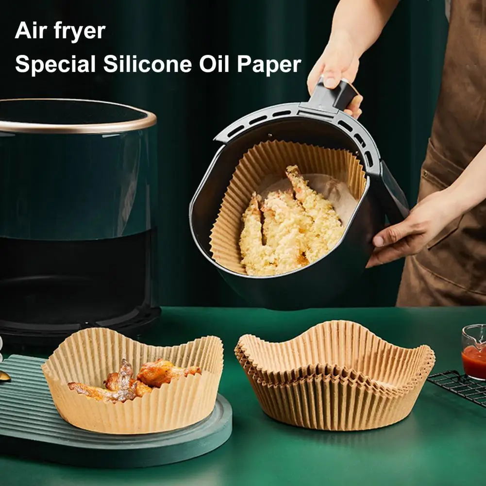 

50Pcs/Set Fryer Paper Liner Heat Resistance Effective Paper Non-stick Oilproof Baking Liner for Kitchen