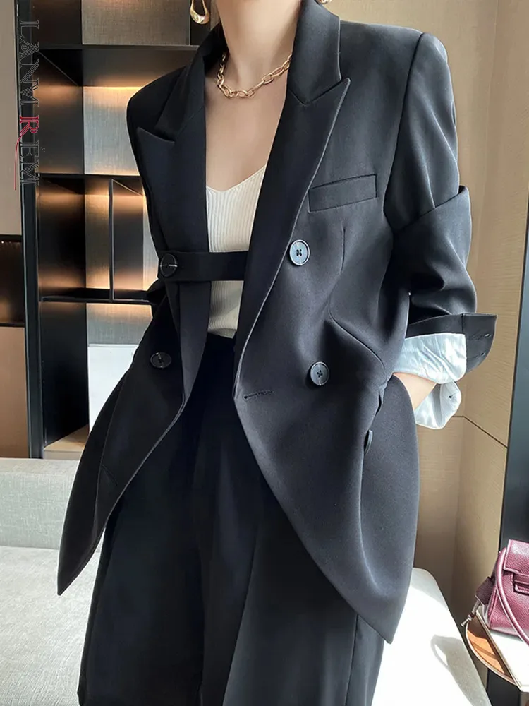 

[LANMREM] High End 2 Piece Women Lace-up Design Double Breasted Long Sleeve Blazers High Waist Shorts 2023 Autumn New 26D5755