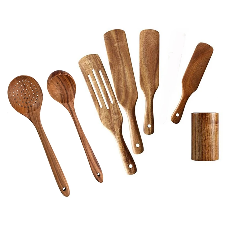 

Wooden Spurtle Set,Natural Wooden Spoons For Cooking,7 Pcs Cooking Utensils,Slotted Spatula For Stirring, Mixing,Serving