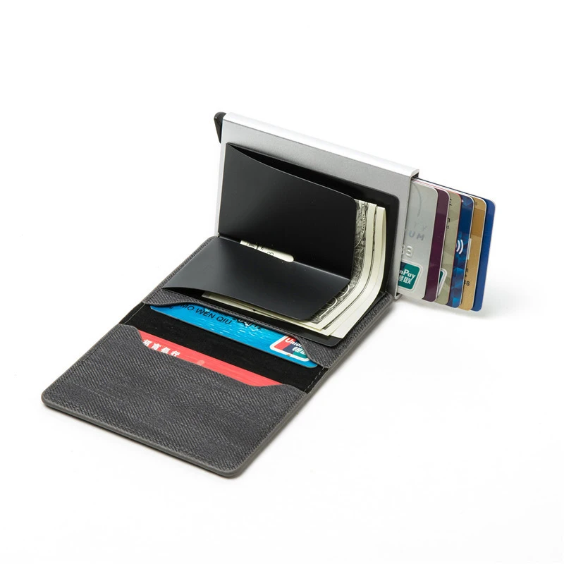 New Arrival Fashion RFID Blocking Card Holder Anti-theft Clutch Single Box Men Women Wallet Denim Business Pop-up Metal ID Case