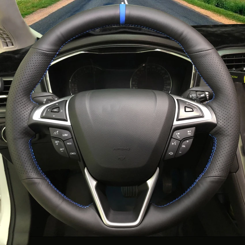 Чехол на руль для автомобиля Ford Mondeo 2014-2020 Edge Galaxy S-Max 2015 2016 2017 2018 2019 2020, искусственная кожа, черный.