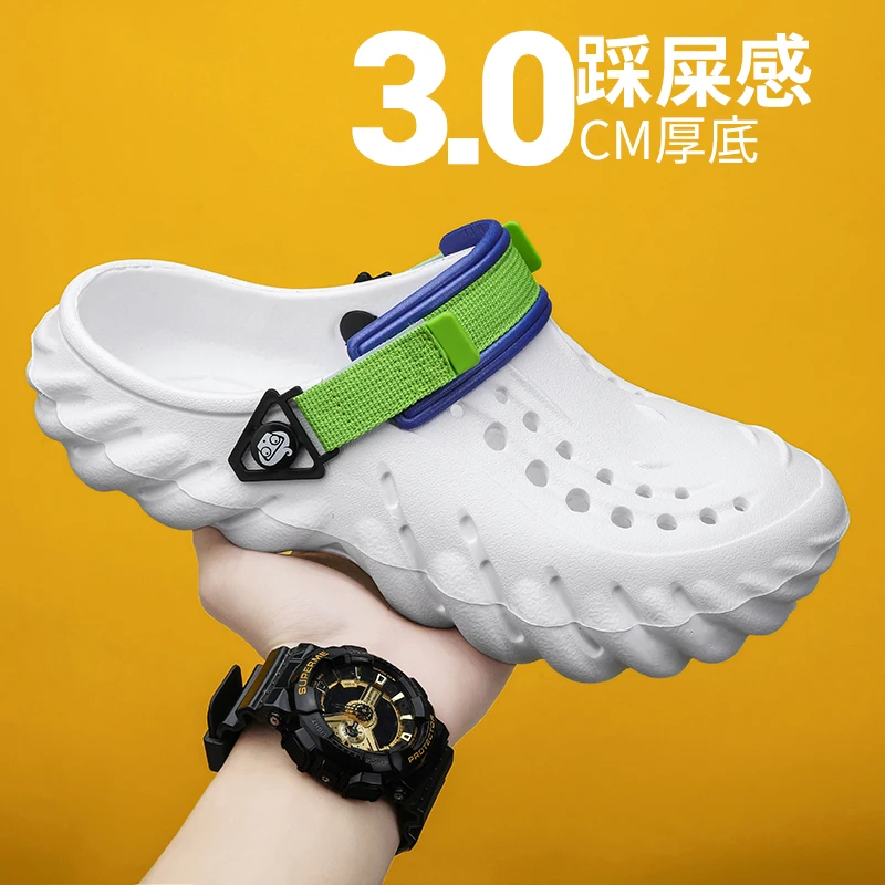 Мужские сандалии на плоской подошве платформе уличные шлепанцы для сада клоги