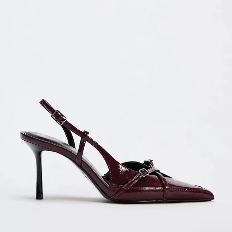 TRAF темно-красные туфли на шпильке с пряжкой и украшением женские сандалии