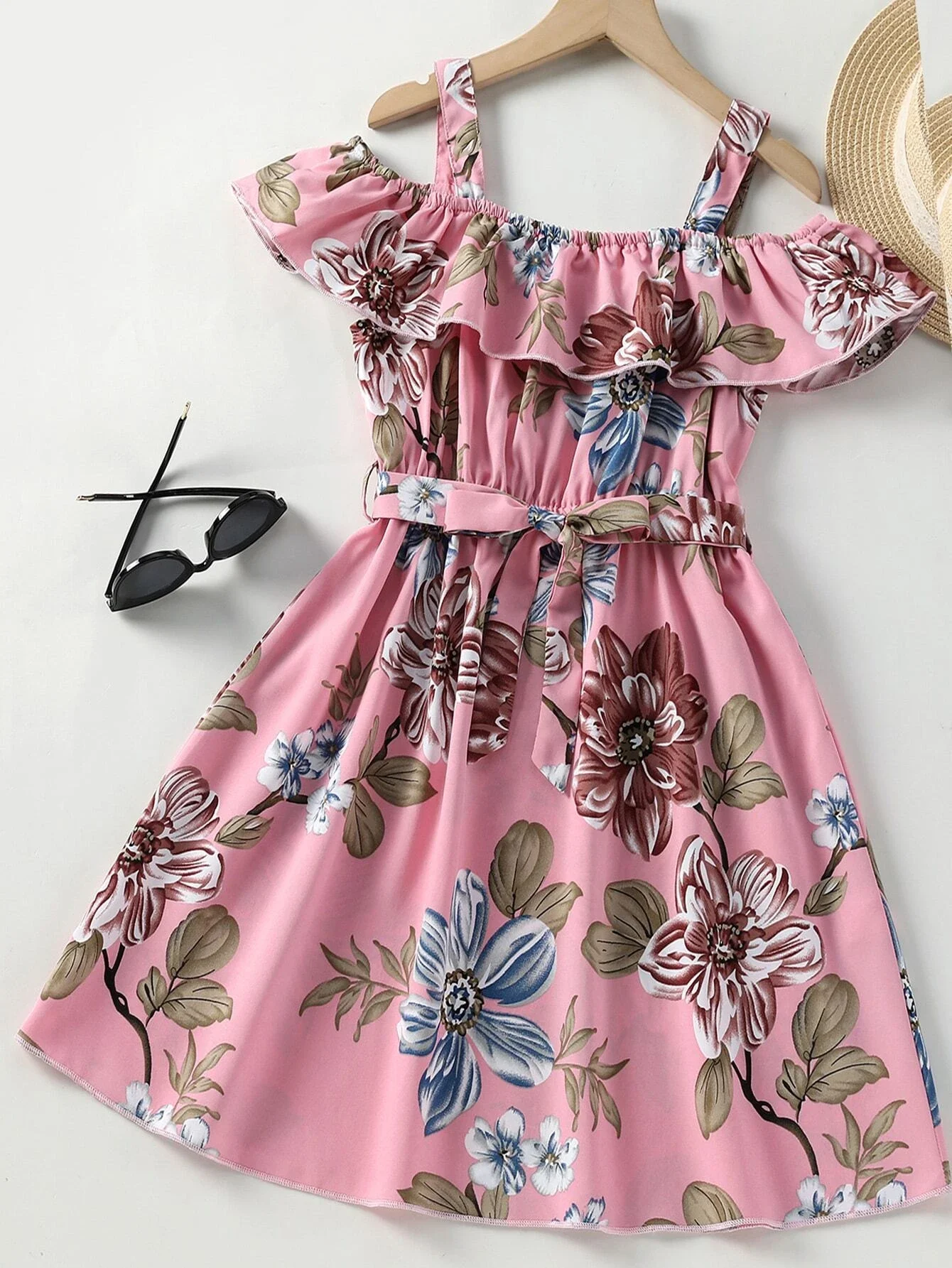 

Girls Floral Print Cold Shoulder Dress