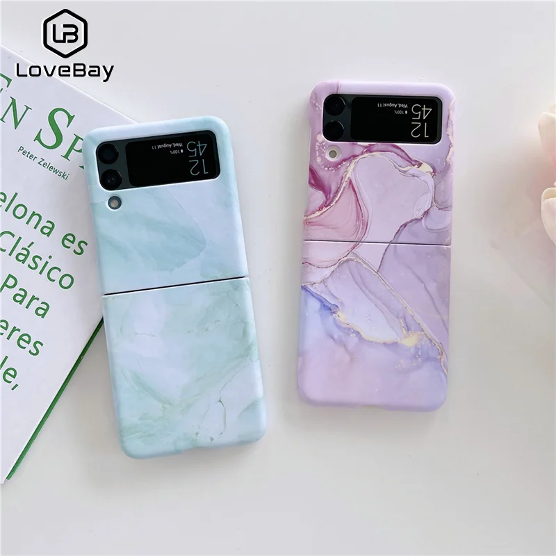 

Lovebay Fashion Marble Phone Case For Samsung Galaxy Z Flip 3 5G Stars Moon Planet Shockproof Hard Cover For Samsung Z Flip 3 5G