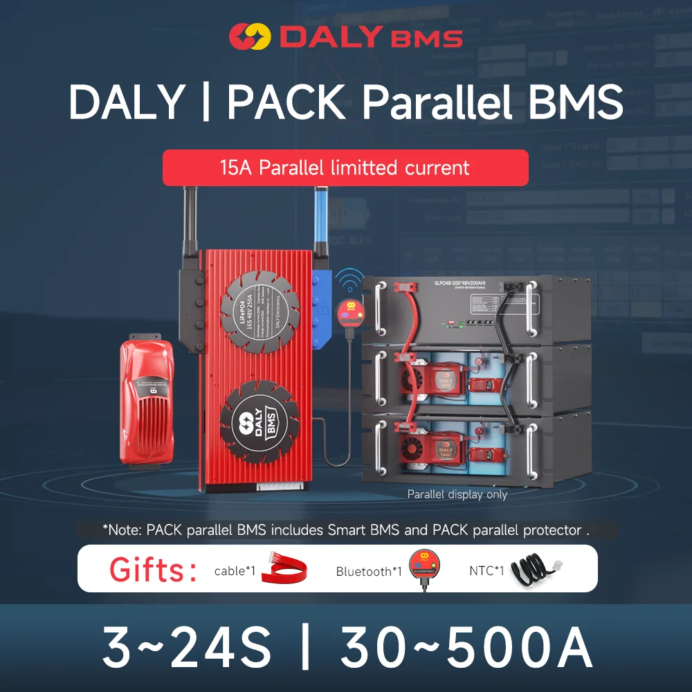 DALY Smart Lifepo4 BMS 3S Φ 8S 10S 12S 13S 16S 24S 12V 24V 36V 48V BMS с BT и 15A параллельный модуль для 18650 аккумуляторных батарей
