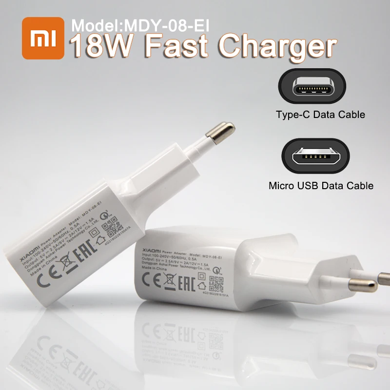 

Xiaomi Fast Charger 18W USB QC3.0 9V2A Power Adapter Type C Micro USB cable For xiaomi Redmi note 7 8 se 9s MI 6 mi 3 4 5 redmi