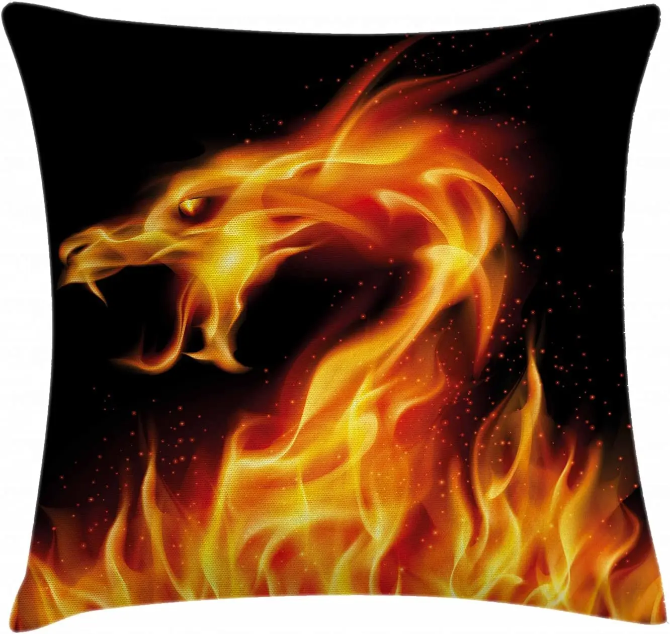 

Наволочка с драконом на подушку, абстрактное огненное существо на черном фоне, иллюстрация