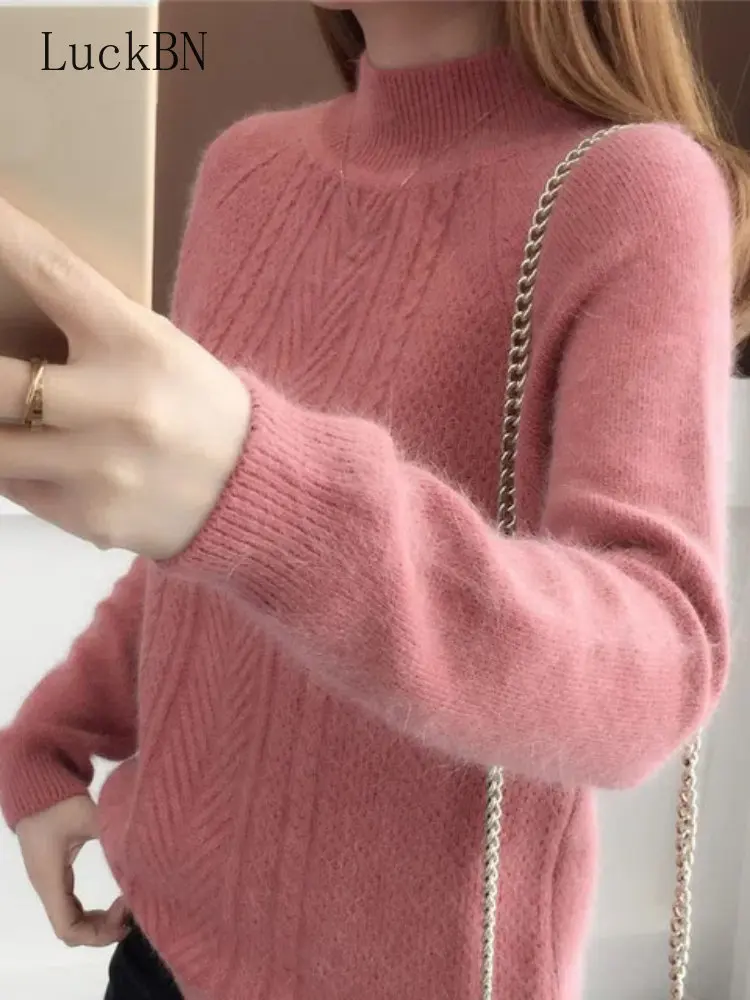 

Свитер женская одежда пуловер с воротником «хомут» вязаные свитера Теплый вязаный женский джемпер зимняя одежда однотонный Повседневный Т...