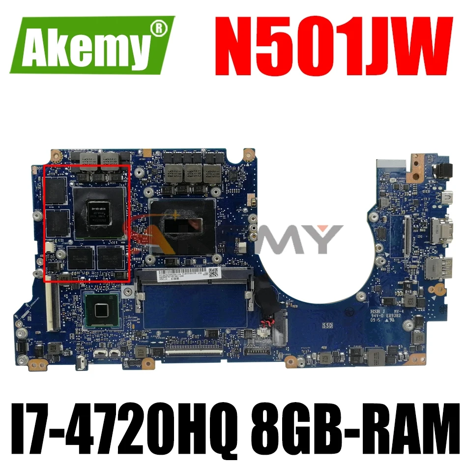 

AKEMY DA0BK5MBAF0 Laptop Motherboard For ASUS ROG G501JW N501JW G501J N501J Original Mainboard 8GB-RAM I7-4720HQ