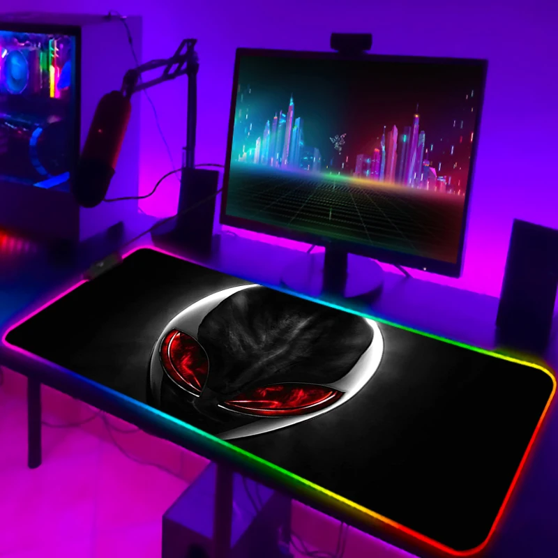 Игровой коврик для мыши Alienware с проводом, настольная защита, светящийся Настольный коврик, компьютерный коврик, подсветка, коврик для мыши, а...