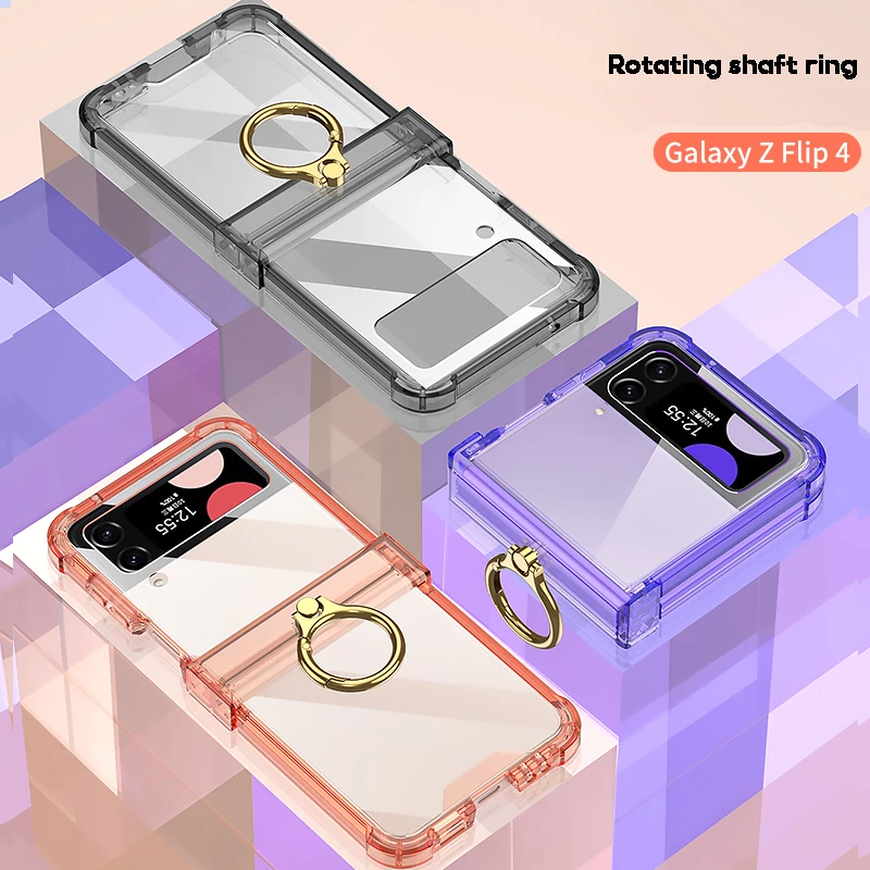 

Soft Silicone Ring Holder Clear Case for Samsung Galaxy Z Flip 4 5G Flip4 Hinge All Inclusive Shockproof Protection Cover Funda