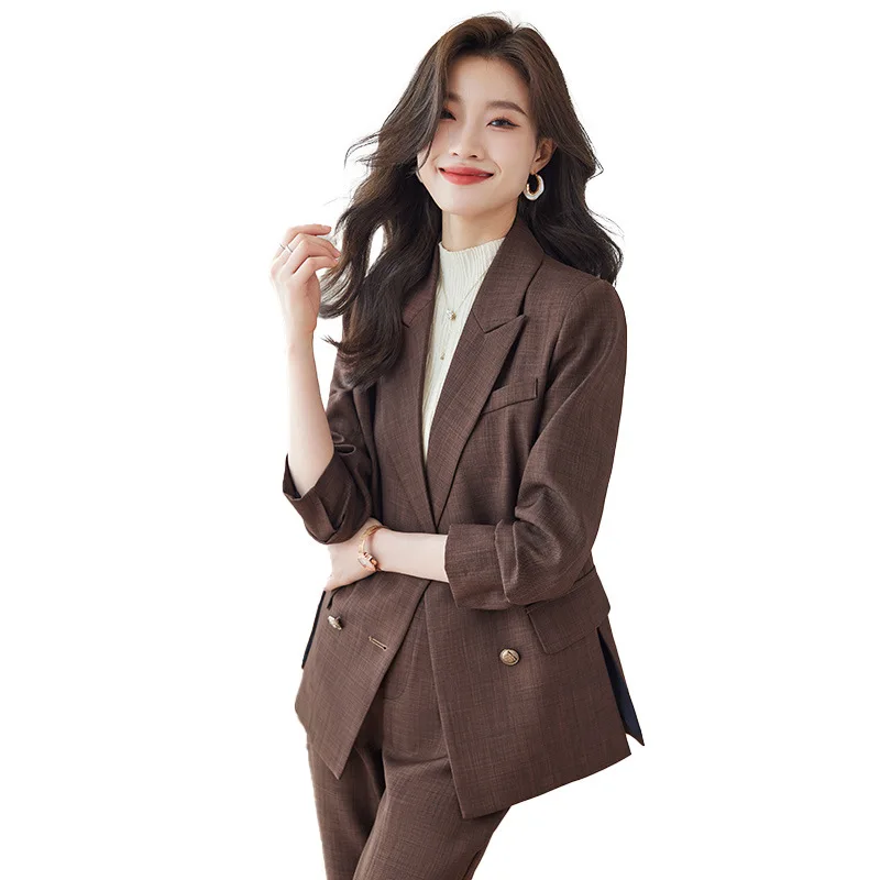 

Coffee Pink Blue Women Blazer and Pant Suit Office Ladies Business Work Wear 2 Piece Set Female Long Sleeve Jacket And Trouser