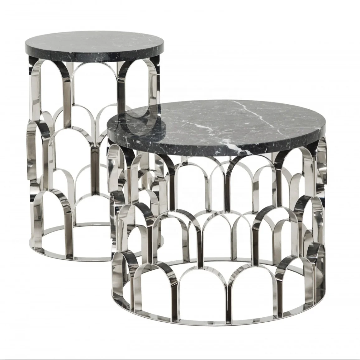 

New Customized European Style luxury modern stainless steel round glass and marble sofa coffee table