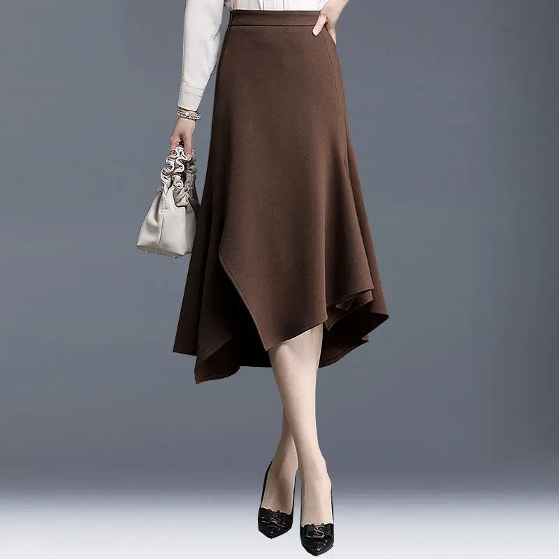 

Women 2022 Spring Summer Fashion High Waist A-line Skirts Female Irregular Solid Color Skirts Ladies Mid-Calf Loose Skirts I245