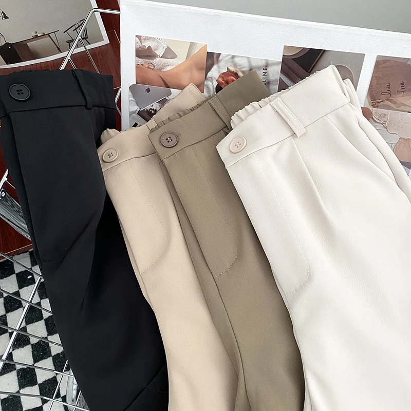 2023 Summer New Fashion All-Matching Elastic High Waist Slimming Suit Shorts Wide Leg Casual Pants Straight-Leg Pants for Women