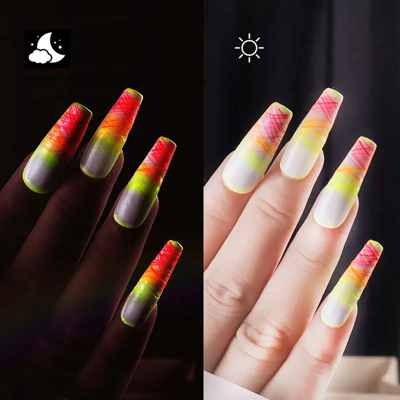 

8 colors Luminous Spider Gel, UV Gel Nail Polish Glow in The Dark Nail Art Drawing Gel for Line Neon Fluorescent Manicure 7ml