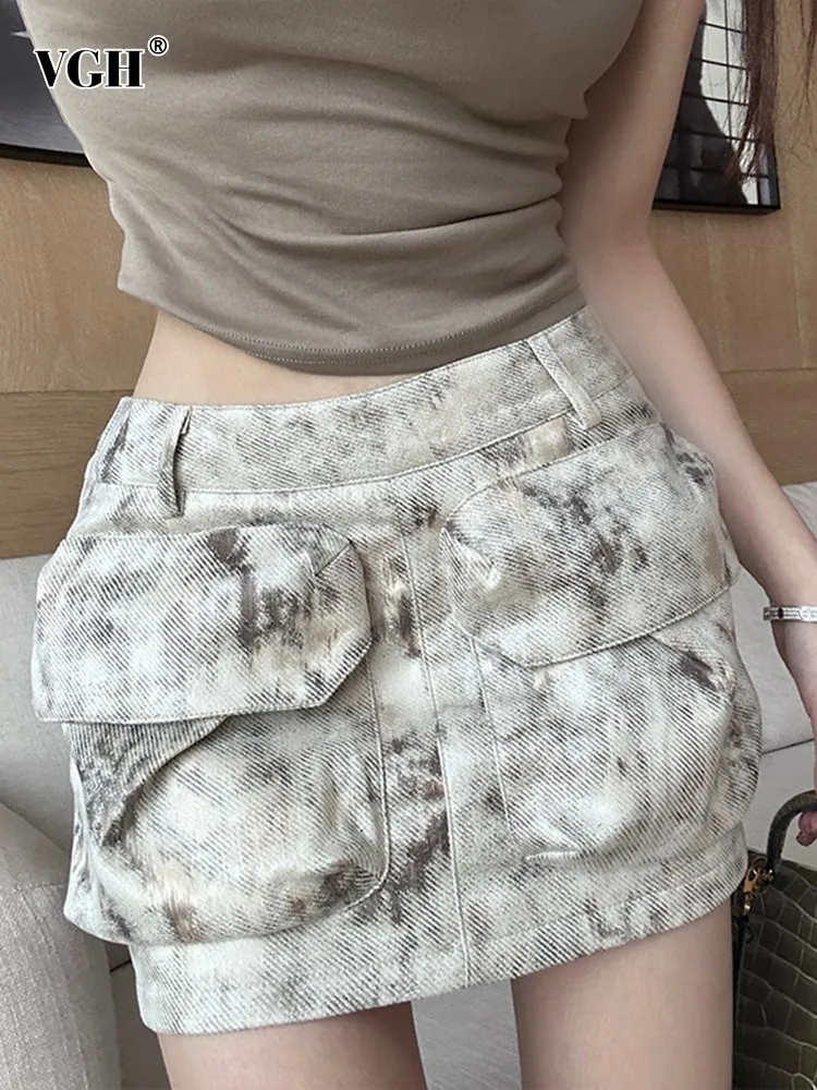 

VGH Casual Patchwork Pockets Mini Skirt For Women High Waist Hit Color Bodycon Streetwear Bodycon Skirts Female Fashion Style