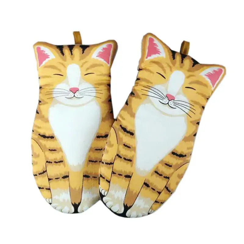 

Хлопковые перчатки для духовки с изображением кошки, изоляционные перчатки для выпечки, перчатки для микроволновой печи с защитой от ожогов, перчатки для духовки с милым изображением кошки