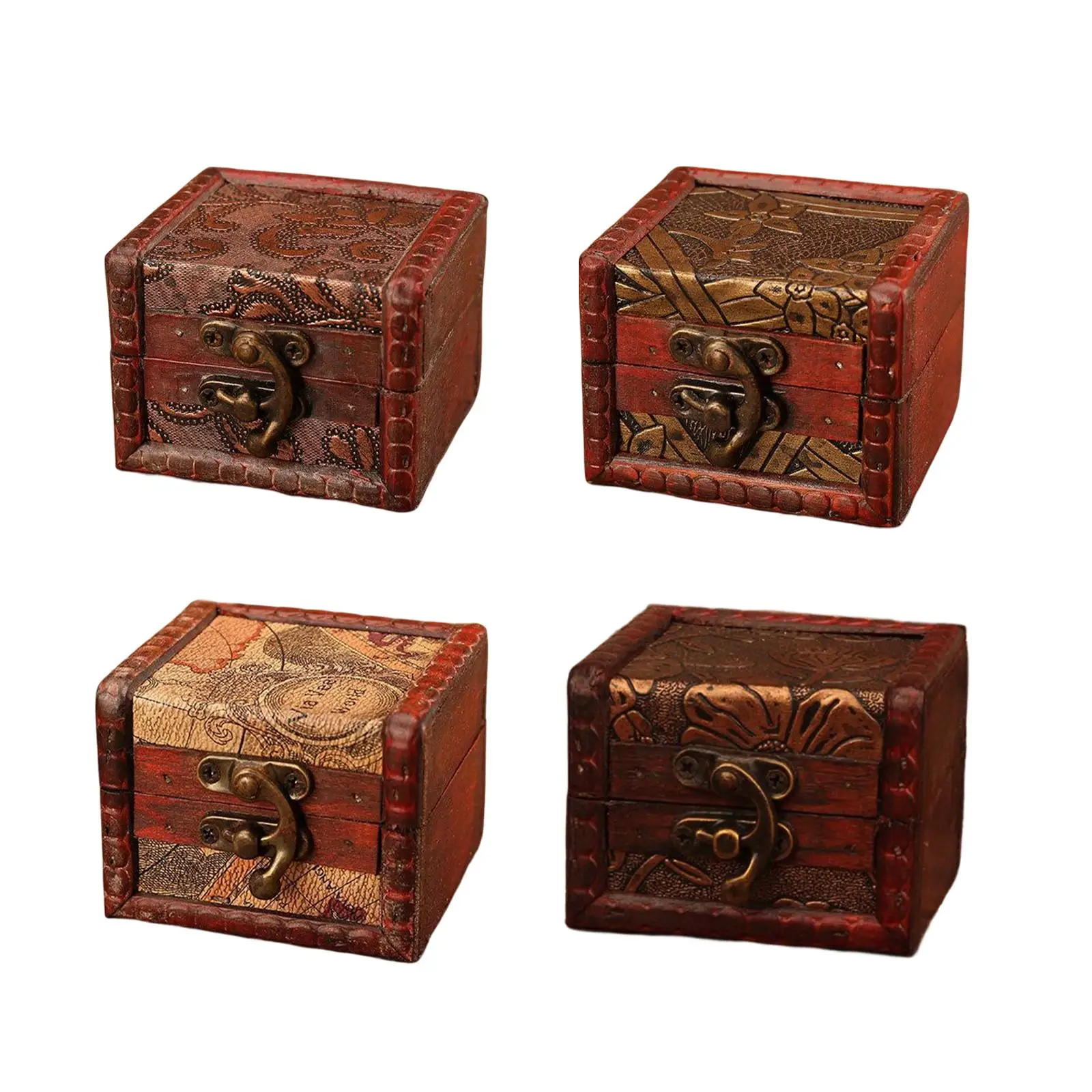 

Vintage Wooden Jewelry Box Lockable Storage Case Jewellery Trinket Box for Necklaces Jewelry Ear Studs Ring Home Decoration